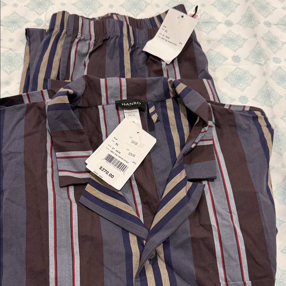Hanro Men's Striped Pajama Set - Brown, Blue, Cream